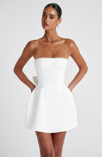 Pearl Bow Strapless A-Line Mini Dress