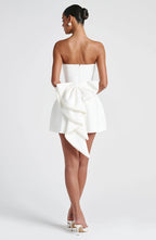 Pearl Bow Strapless A-Line Mini Dress