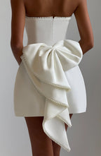 Pearl Bow Strapless A-Line Mini Dress